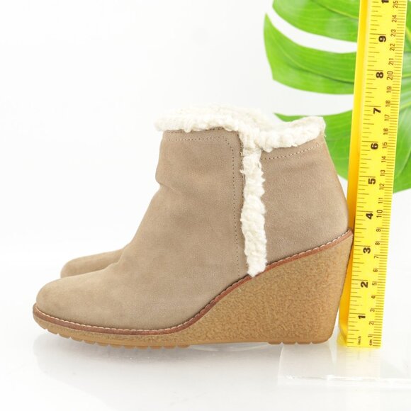 Cole Haan Womens Michelle Boot Size 7.5 Waterproof Tan Suede Sherpa Wedge Bootie - Picture 6 of 13